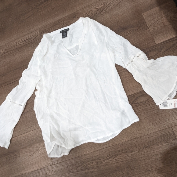 NWT INC Top Womens Large White Boho Gauzy Blouse - Picture 2 of 4